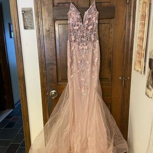 Jovani Rose Gold Pink Embellished Prom Dress Size 2